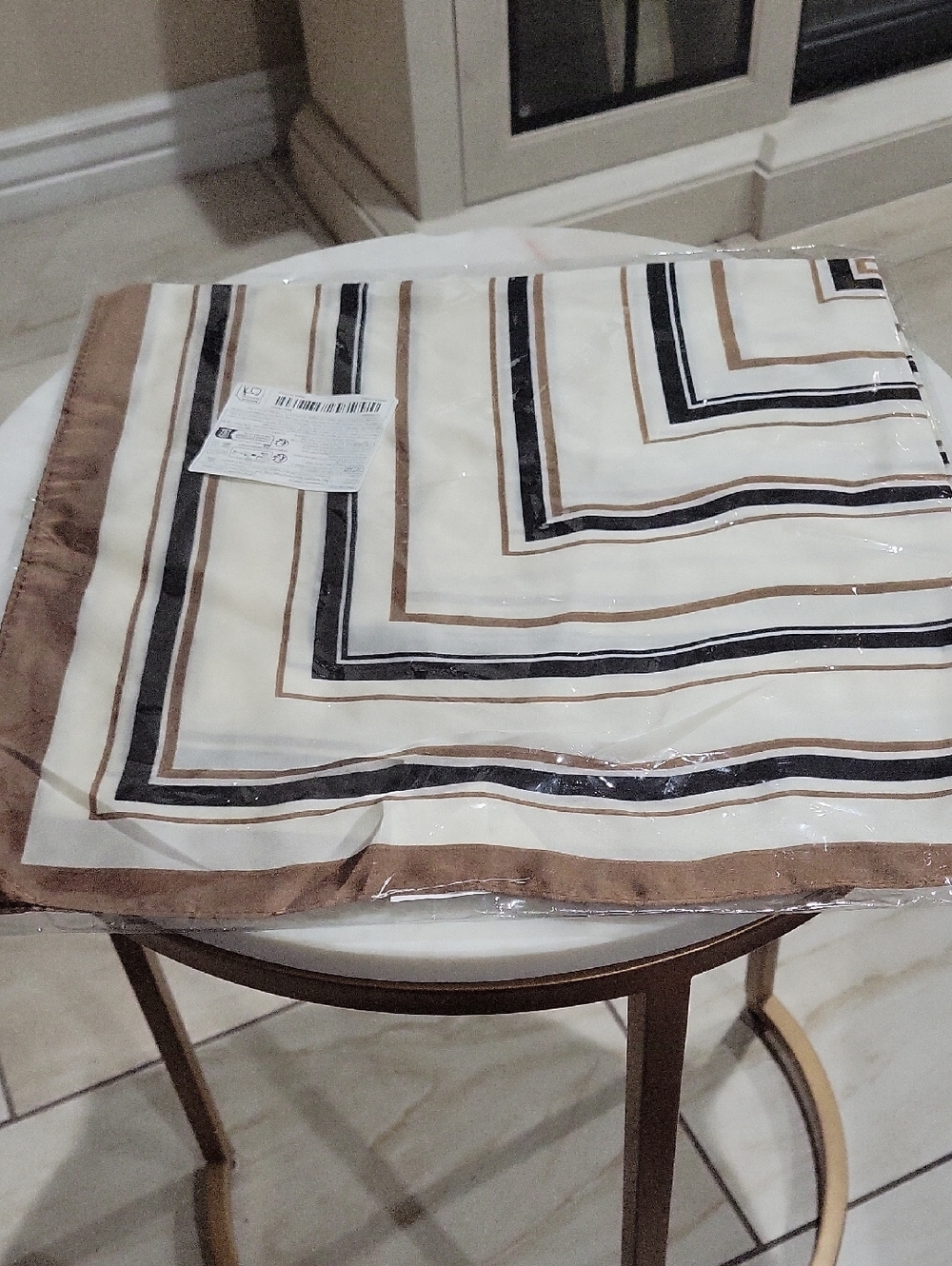 Square Scarf in Cream with Black and Brown Stripes